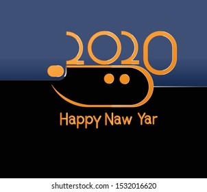 The symbol Of the new year 2020 is a Rat. Gold Numbers on Black and Blue Background. Inscription-Happy New Year