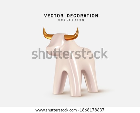 The symbol of the New Year 2021 will be held under the sign of the White Metal Bull. Bull isolated 3d icon and logo. Realistic glass porcelain figurine of cow or ox. Vector illustration