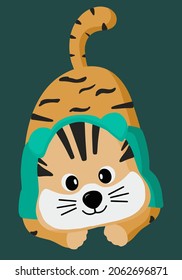 The symbol of the new year 2022, the Chinese Tiger. Vector illustration of a cartoon tiger. A small predatory animal for design. Flat style. Isolated design on a white background.
