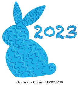 The symbol of the new year 2023, a water rabbit stylized on a white background.