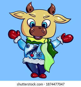 
the symbol of the new year bull in a scarf