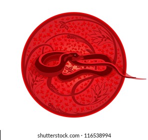 Symbol of new year in the Chinese style. The serpent on the background of the ornament. The traditional snake.