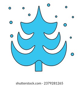Symbol of the New Year. Christmas blue tree. Doodle illustration. Postcard design. Isolated vector.
