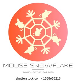 The symbol of the new year. Christmas snowflake with mice on a red background. Christmas decoration. Trendy winter design element. 