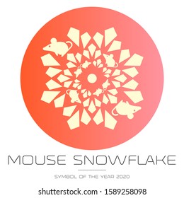 The symbol of the new year. Christmas snowflake with mice on a red background. Christmas decoration. Trendy winter design element. 