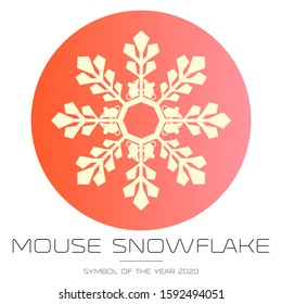 The symbol of the new year. Christmas snowflake with mice on a red background. Christmas decoration. Trendy winter design element. 