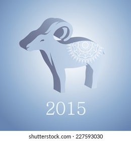 symbol of the new year, a goat with a pattern in the form of abstract snowflake on his back on a blue background
