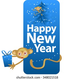 The symbol of the new year. A monkey. Paper style. Poster. New Year. Congratulation. Blue colour. Vector. 2016
