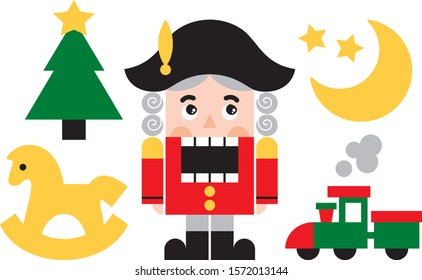 Symbol of the New Year. Nutcracker and christmas items