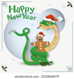 The symbol of the new year is a snake in a Santa Claus hat, wrapped in rings around a gingerbread man