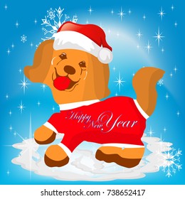 Symbol of the new year yellow Dogs in the hat, cartoon vector