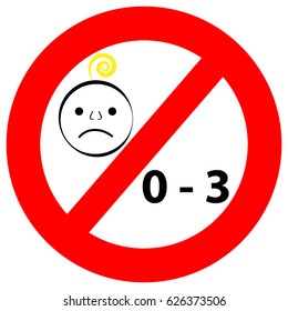 Symbol not suitable for children 0-3 years isolated on  white background. Vector illustration