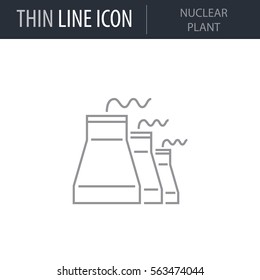 Symbol of Nuclear Plant Thin line Icon of Heavy And Power Industry. Stroke Pictogram Graphic for Web Design.