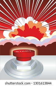 
Symbol of nuclear war, end of world, dangers. Dangerous button. Nuclear explosion. Nuclear safety concept. Vector illustration.