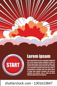 
Symbol of nuclear war, end of world, dangers. Dangerous button. Nuclear explosion. Nuclear safety concept. Vector illustration.