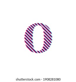 symbol number (0) zero, embroidered on a white background in red and blue 