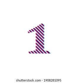 symbol number (1) one, embroidered on a white background in red and blue 