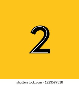 symbol number 2 two with simplified skeleton structure yellow background