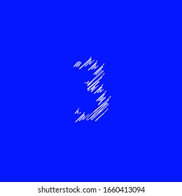 symbol number 3 with sketch appearance on cobalt blue background