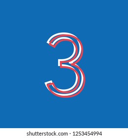 symbol number 3 three built with lines, notice effect neon