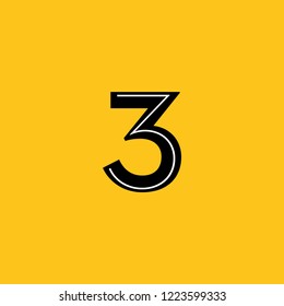 symbol number 3 three with simplified skeleton structure yellow background