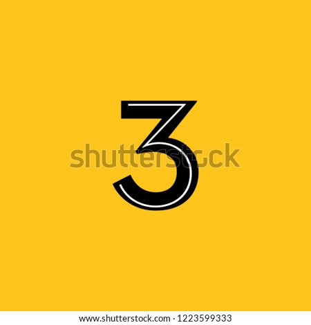 symbol number 3 three with simplified skeleton structure yellow background