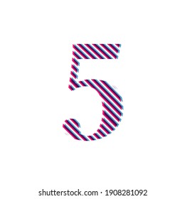 symbol number (5) five, embroidered on a white background in red and blue 