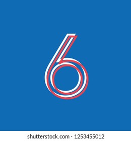 symbol number 6 six built with lines, notice effect neon