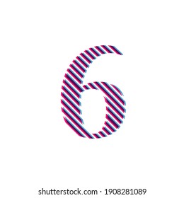 symbol number (6) six, embroidered on a white background in red and blue 