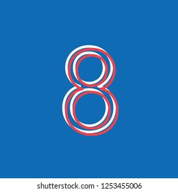 symbol number 8 eight built with lines, notice effect neon