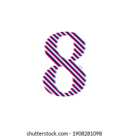 symbol number (8) eight, embroidered on a white background in red and blue 
