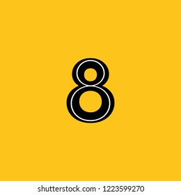 symbol number 8 eight with simplified skeleton structure yellow background
