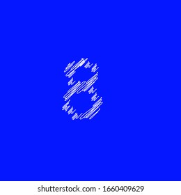 symbol number 8 with sketch appearance on cobalt blue background