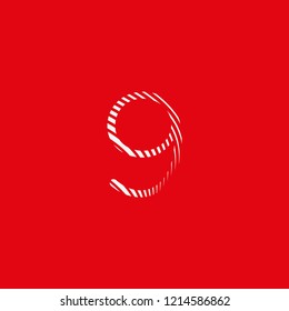 Symbol number 9 nine represented by curved lines in blur