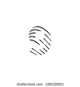 symbol number 9 nine with shape of footprint and texture of curved lines