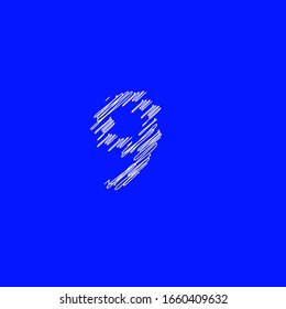 symbol number 9 with sketch appearance on cobalt blue background