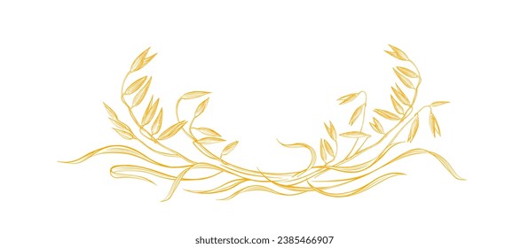 Symbol of oat spike in engraving style. Vector texture illustration. Vintage golden seed for emblem, sign, package design.
