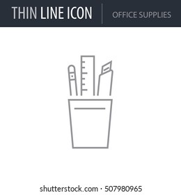 Symbol of Office Supplies Thin line Icon of Business. Stroke Pictogram Graphic for Web Design. Quality Outline Vector Symbol Concept. Premium Mono Linear Beautiful Plain Laconic Logo