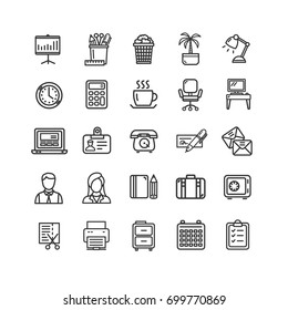 Symbol Office Work Black Thin Line Icon Set for Web and App Include of Furniture, Document and people . Vector illustration for Offices 