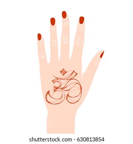The symbol ohm on the arm. Drawing for a tattoo. A word of power. Vector hand drawn symbol ohm. 