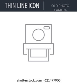 Symbol of Old Photo Camera. Thin line Icon of Hipster. Stroke Pictogram Graphic for Web Design. Quality Outline Vector Symbol Concept. Premium Mono Linear Beautiful Plain Laconic Logo