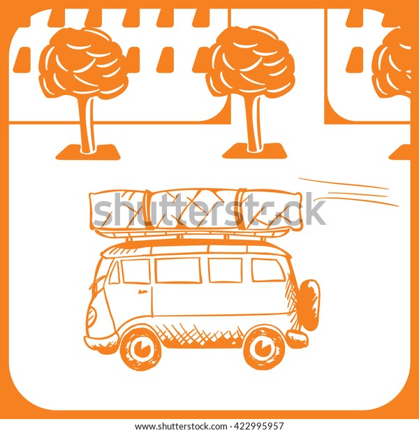 Symbol of the Old Style Mini\
Bus Carrying the Cargo in a Rush - Infographic Silhouette\
Style