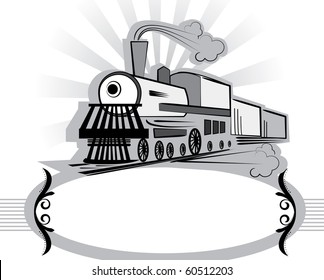 Symbol of old train on white.Retro style.Vector