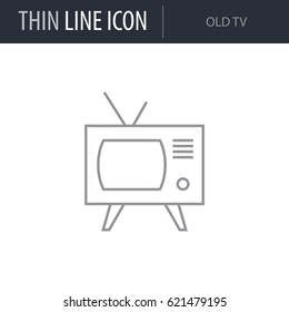 Symbol of Old Tv. Thin line Icon of Hipster. Stroke Pictogram Graphic for Web Design. Quality Outline Vector Symbol Concept. Premium Mono Linear Beautiful Plain Laconic Logo