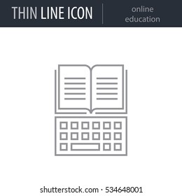 Symbol of online education Thin line Icon of Education Essentials. Stroke Pictogram Graphic for Web Design. Quality Outline Vector Symbol Concept. Premium Mono Linear Beautiful Plain Laconic Logo