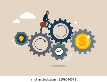 Symbol of opportunity, improvement, motivation, challenge. Effort and time to make money, success long term investment, deadline effect to make people finish work concept. Vector illustration.