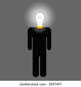 Symbol (or icon) for idea lightbulb head man, creative inventor, thinking person.