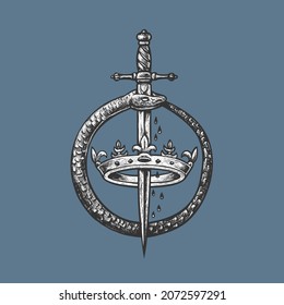 The symbol of Ouroboros, sword and crown