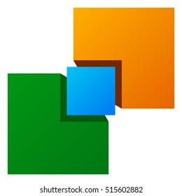 Symbol with overlapping squares. Conceptual icon for unity, connection, geometry or structural concepts.
