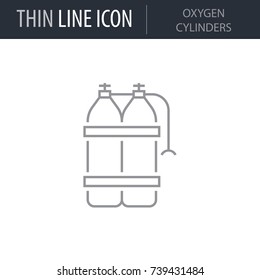 Symbol of Oxygen Cylinders. Thin line Icon of Sea And Beach. Stroke Pictogram Graphic for Web Design. Quality Outline Vector Symbol Concept. Premium Mono Linear Beautiful Plain Laconic Logo
